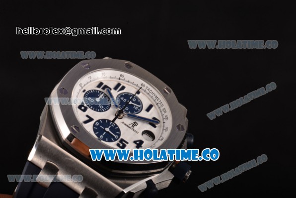 Audemars Piguet Royal Oak Offshore Navy Chronograph Swiss Valjoux 7750 Automatic Steel Case with Blue Rubber Strap White Dial and Blue Markers (JF) - Click Image to Close